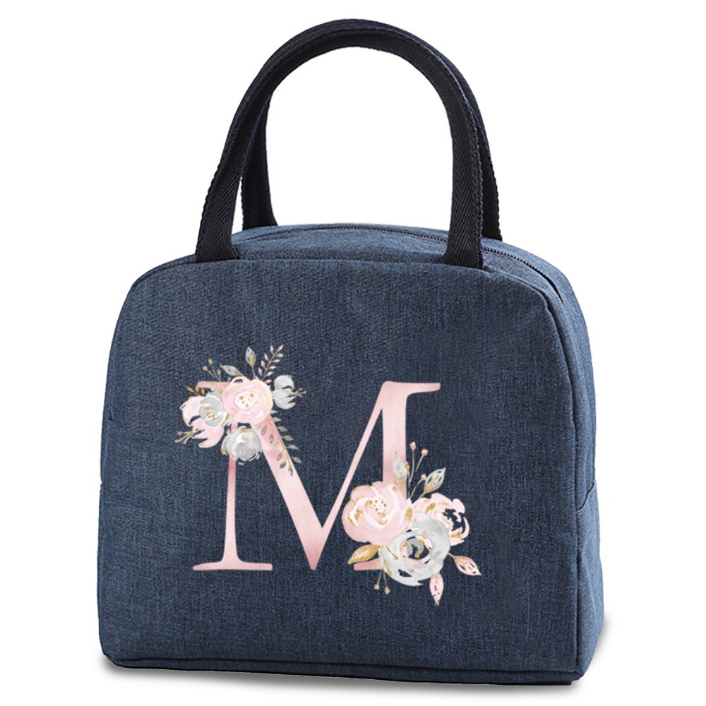 Saco térmico isolado almoço alimentos armazenamento sacos refrigerados zip piquenique tote carta rosa flor impressão fonte a b c d e bolsa: Cáqui