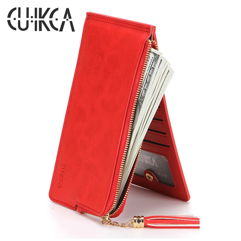 CUIKCA Women Wallet Purse Clutch Handbag Makeup Mirror Bag Nubuck Leather Zipper Wallet Coin Female Wallet ID Card Holder Case