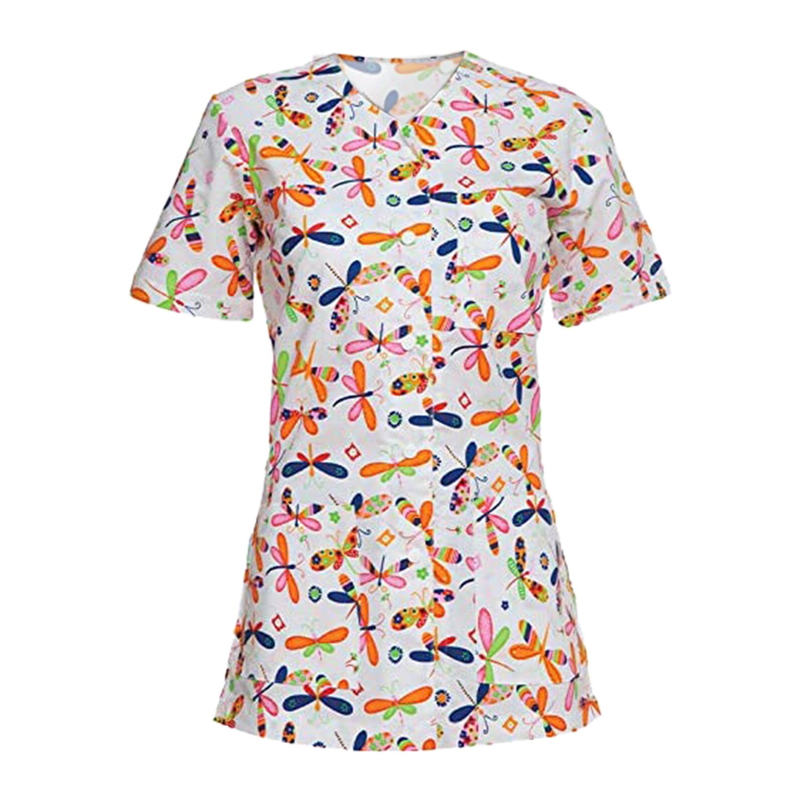women's uniform hairdresser Short Sleeve V-neck Tops Working Uniform Cartoon Print Blouse all for cosmetologists nurse N50: C / XL