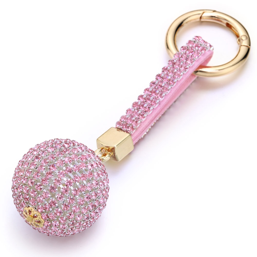 Volle Ball Kristall Keychain Strass Lederband Handtasche Geldbörse Tasche Anhänger Charme Schlüsselring Für Auto Schlüssel Kette K399