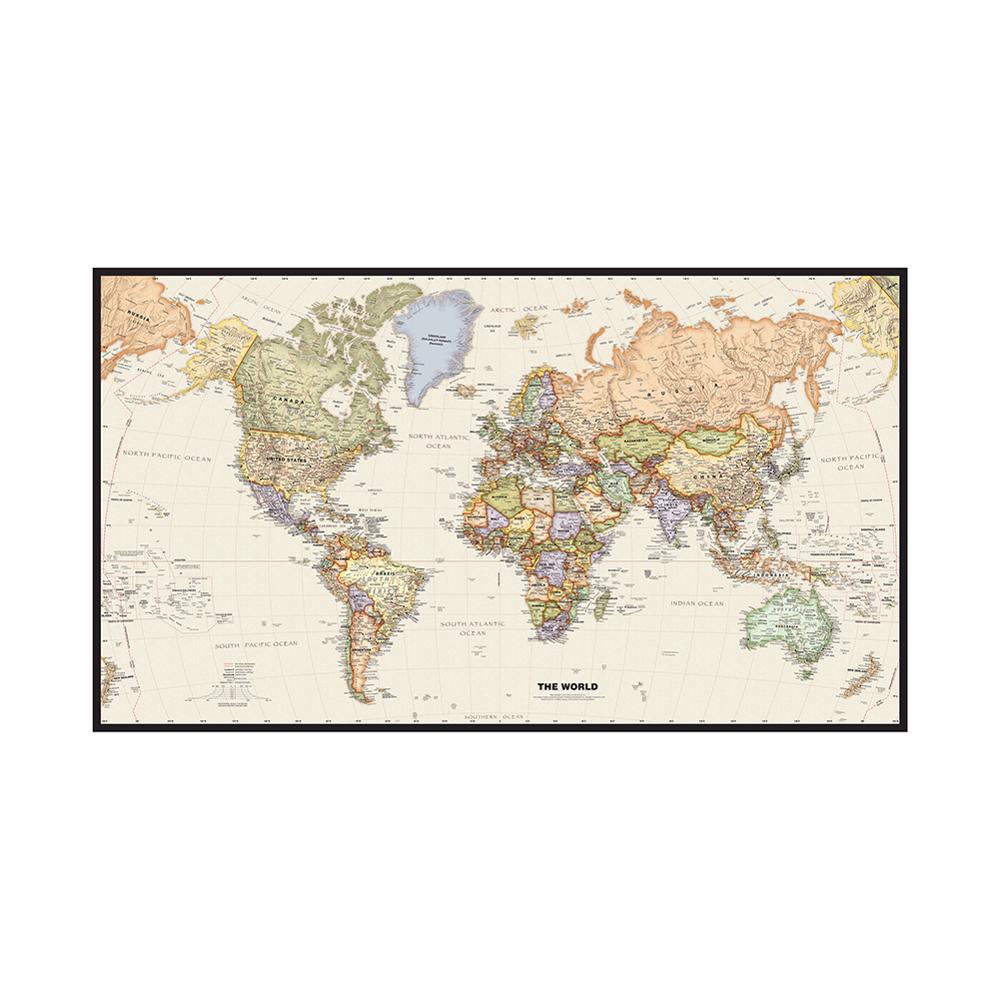 Carte du monde Mercator Projection 225*150cm intissé carte détaillée des grandes villes de chaque pays sans drapeau