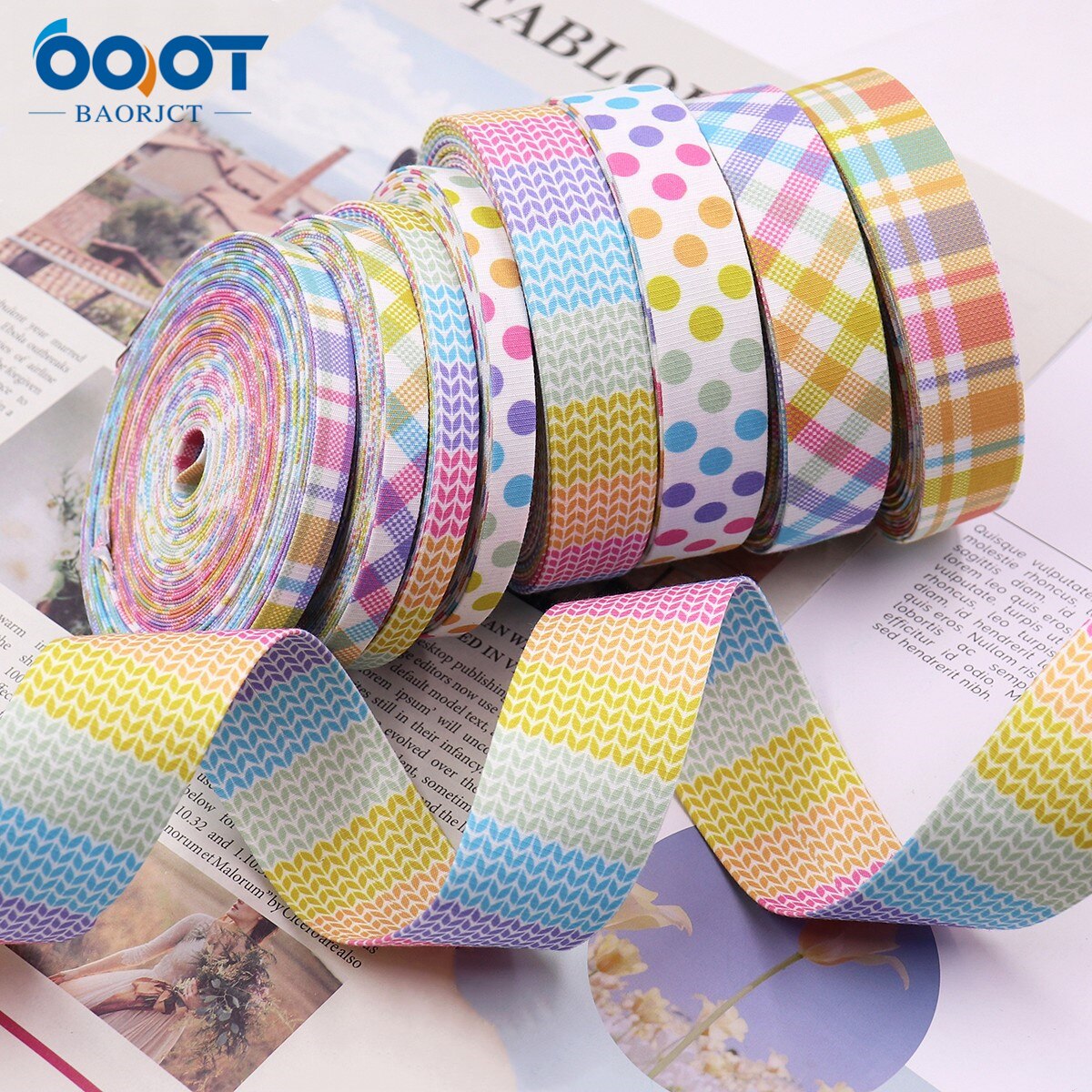 Double-Sided Geometry Thicken Cloth Ribbon 5Yards 211227-9 Multi-size DIY Hairclip Apparel Accessories And Sewing Decorations