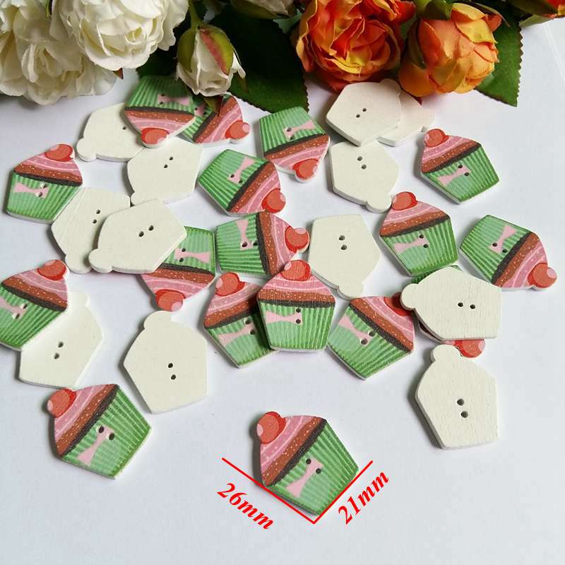 50 stuks/partij 2 gaten gekleurde taart houten knopen schattige gemengde verf decoratie kleding accessoires naaiknopen