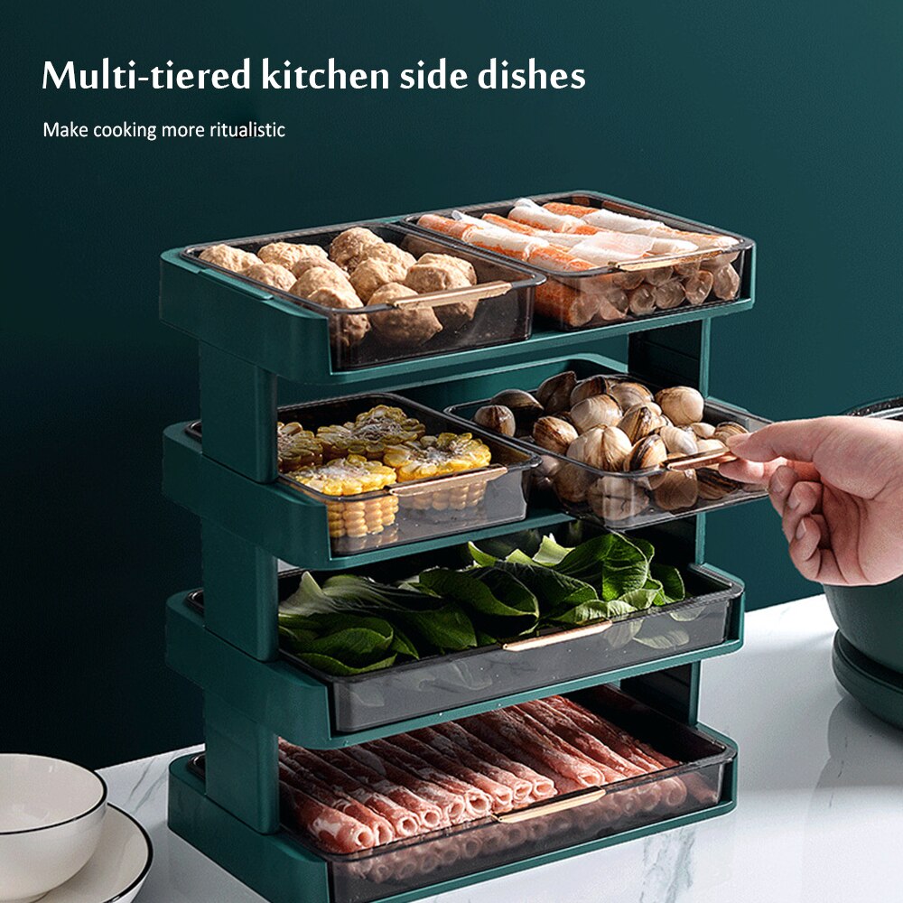 Kitchen Food Tray Cooking Plates 3/4 Layer Multi-Function Family Gathering Preparation Plat Transpar Pot Side Dish Rack