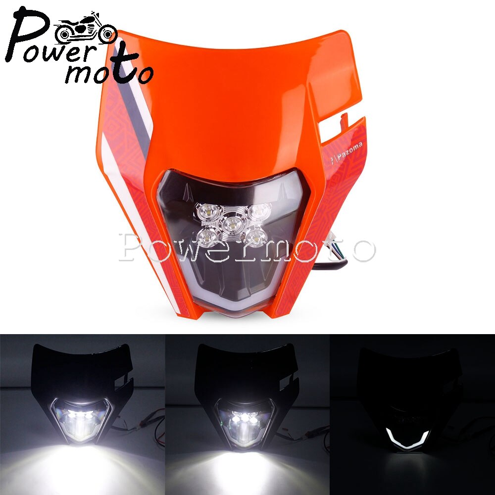 Enduro MX Dirt Bike Hi/Lo Beam Headlamp LED Headlight Mask For EXC EXC-F XC-W 250 300 350 450 500 690 SMC Enduro FREERIDE 250: 056 323 orange