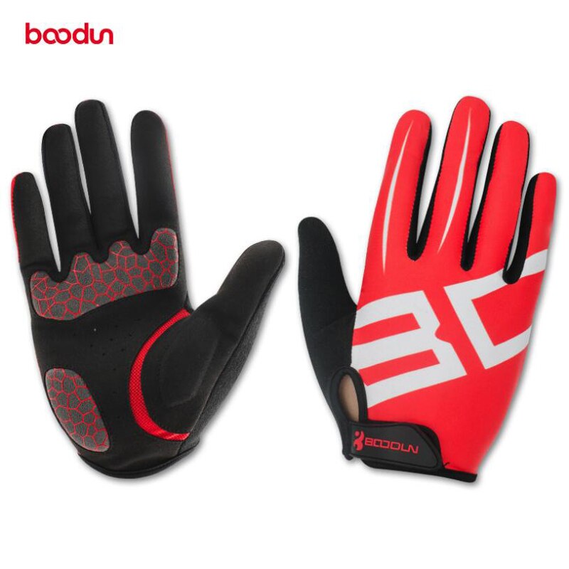 Boodun ademende heren fiets handschoenen lange vingers met gel pad schokbestendige sport handschoenen mtb racefiets mountainbike fiets handschoenen