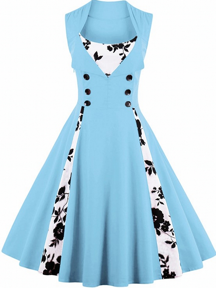 4XL 5XL Große Größe Frauen Robe Pin Up Kleid Retro Vintage 1950s 60s Rockabilly Schaukel Sommer weibliche Kleider elegante Tunika Vestidos: XXXL / Himmel Blau