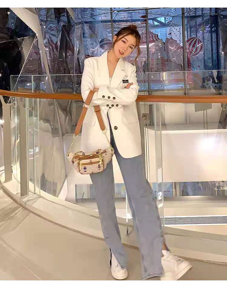 Veste ample décontractée pour Femme, Blazer blanc à mi-longue durée, printemps-automne