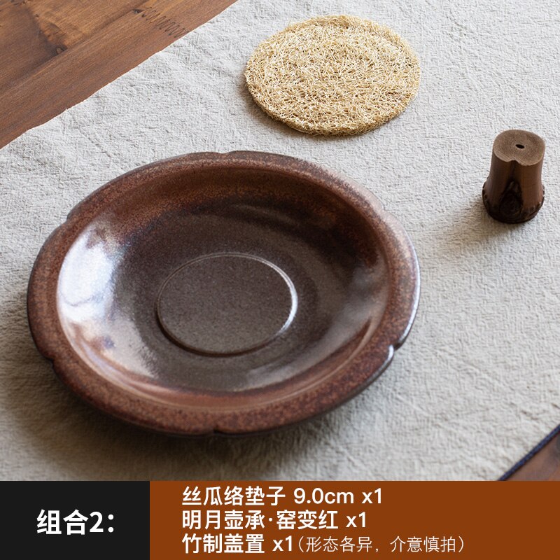 Japanse Absorberende Loofah Spons Pot Coaster Paars Zand Pot Kung Fu Theeceremonie Thee Set Accessoires Rotan Pot Dienblad Thee mat: set 2