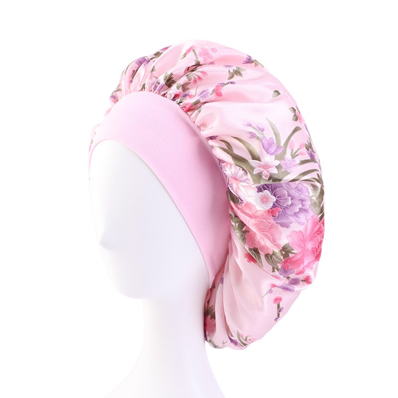 Gorro de satén liso con ajuste para el cabello para mujer, gorro de seda para dormir de noche, accesorios de estilismo para el cabello, 36cm: Pink