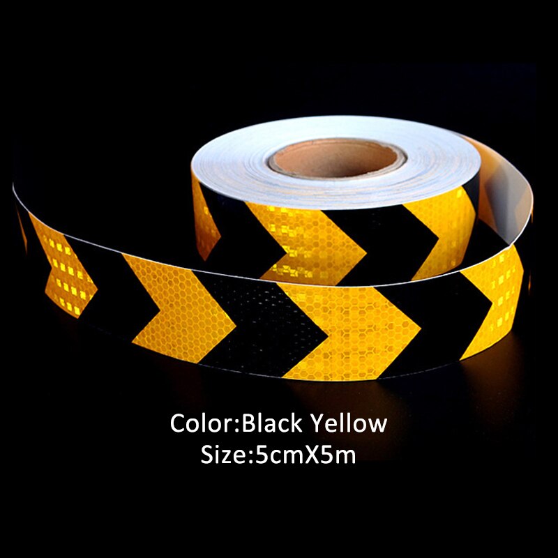 5Cm X 5M Dubbele Kleuren Pijl Patroon Mesh Reflecterende Lint Auto Sticker Automotive Stijl Voertuig Vrachtwagen Motorfiets Waarschuwing film: Black Yellow