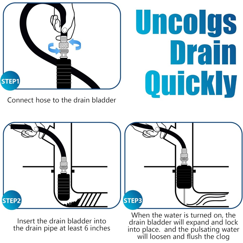 3 Pcs Drain Bladders Rubber Cleaning Bladder Fit 1" to 6" Pipes Blockage for Bathroom Drains Kitchen Sinks