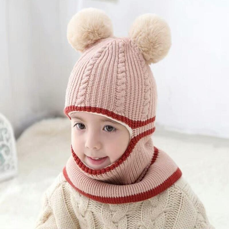 Chapeau d'automne et d'hiver pour filles | Bonnet pour enfants, bonnet en tricot, chapeau à Double boule en laine, chapeau à bretelles un pour enfants, chapeaux d'hiver,: Gris foncé