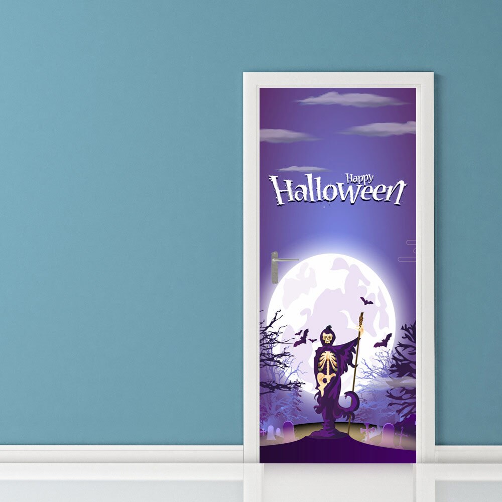2Pcs/Set Halloween Door Sticker, Halloween Graveyard Door Wall Sticker Peel And Stick Removable Wallpaper Horrible Door Decal