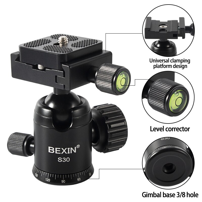 BEXIN S30 Tripod Ball Head Low Profile Tripod Head Panoramic Lower Gravity Center Smooth Operation Max Load 5kg