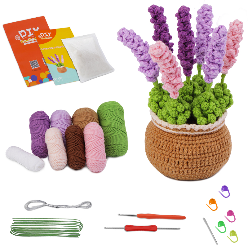 Kit de punto de ganchillo en maceta de flores para principiantes completos, principiantes, tutorial de Video paso a paso: Caqui oscuro