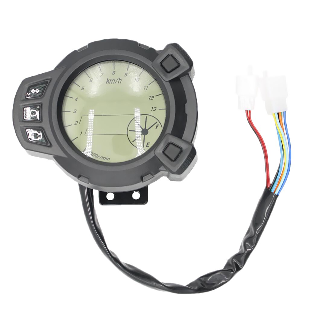 Motorcycle Digital Light LCD Speedometer Odometer Tachometer, 7 Color Display Oil Level Meter, Universal