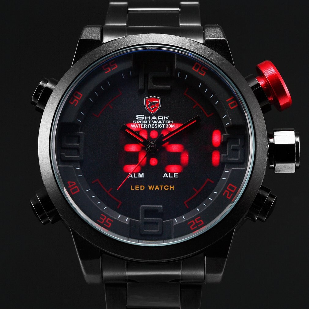 SH2309 Men Sports Outdoor Steel Band IP Watch Quartz Double Display Watch Wristwatch Sports Wristwatch for Outdoor Wear