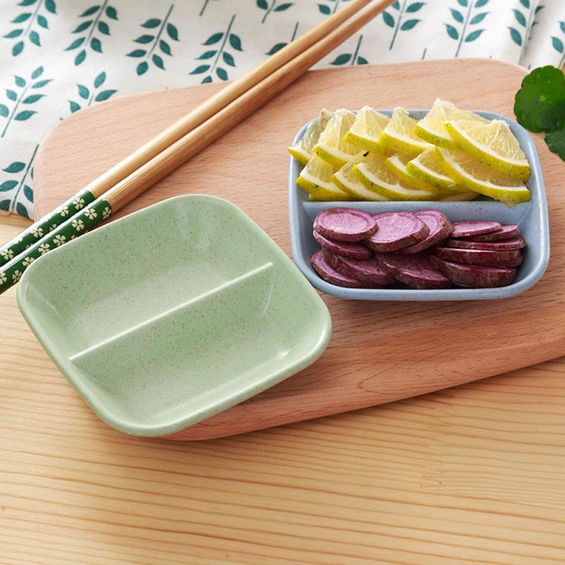 1 Pcs Kitchen Plates Sauce Dish Double Grids Wheatgrass Bowl Seasoning Sauce Drain Vinegar Taste Board Snack Dish Multi-purpose