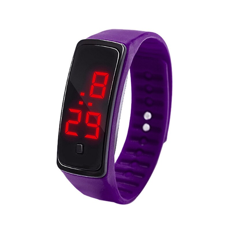 Mens Frauen Uhr LED Digital Anzeige Sport lässig Luxus Schwarz Armbinde Uhr freundlicher Studenten Kieselsäure Gel Uhr D9: Violett