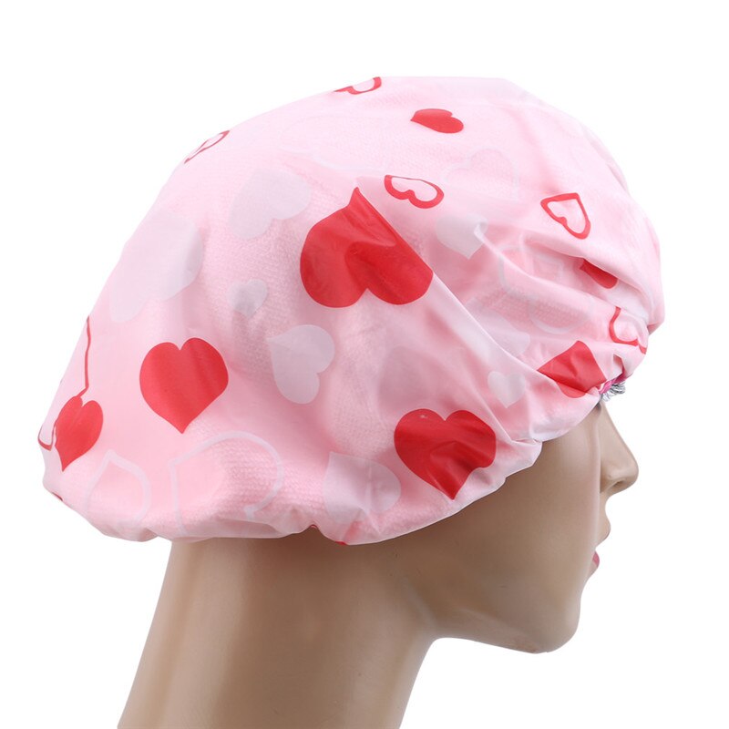 Cute Printing Elastic Shower Caps Thick Women Waterproof Shower Cap For Ladies Girl Hat Hair Bath Spa Shower Caps: red love