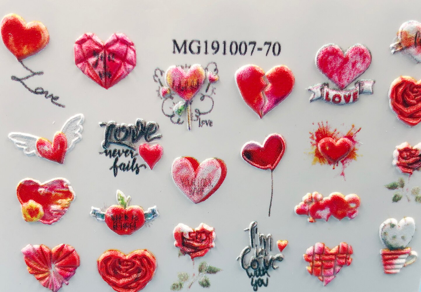 3D Acrylic Engraved Nail Sticker Winter colorful flowers birds love desgin Water Decals Empaistic Nail Water Slide Decals Z0260: 13