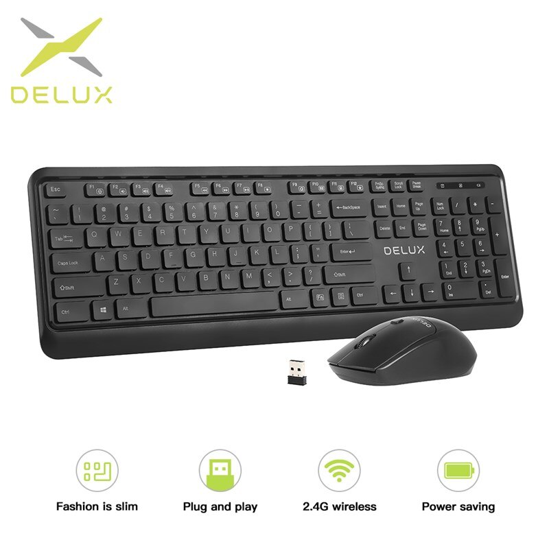 Delux KA190G 104 Full-size Keyboard slim 2.4Ghz wireless keyboard and Mouse Combo Energy saving For Computer PC Laptop: Default Title