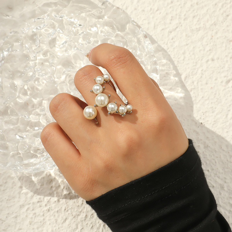 IHUES 1Pcs French Vintage Pearl Rings for Women Joint Opening Ring Party Engagement Decoration: WHITE