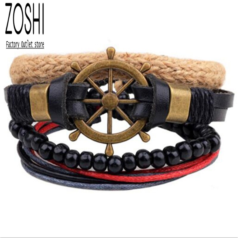 4 pçs bege caqui cânhamo corda tecer pulseira conjunto masculino misto marrom couro envoltório pulseira azul contas de madeira pulseiras multicamadas