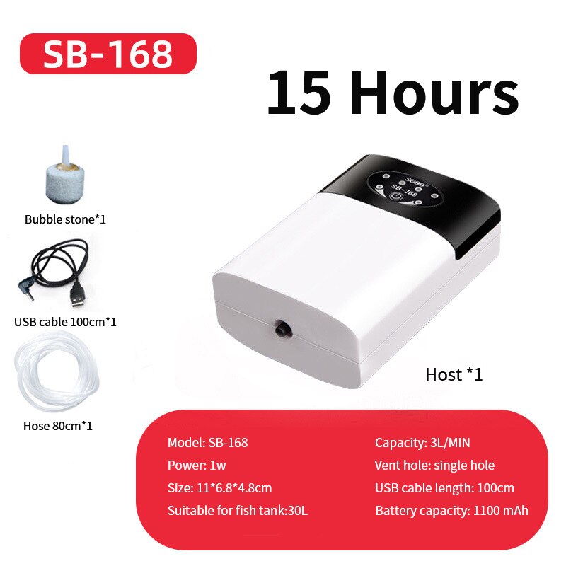 Zuurstof Pomp Compressor Voor Aquarium 8800Mah Aquarium Accessoires Uitlaat Draagbare Ultra Stille Power Luchtpomp: SB-168