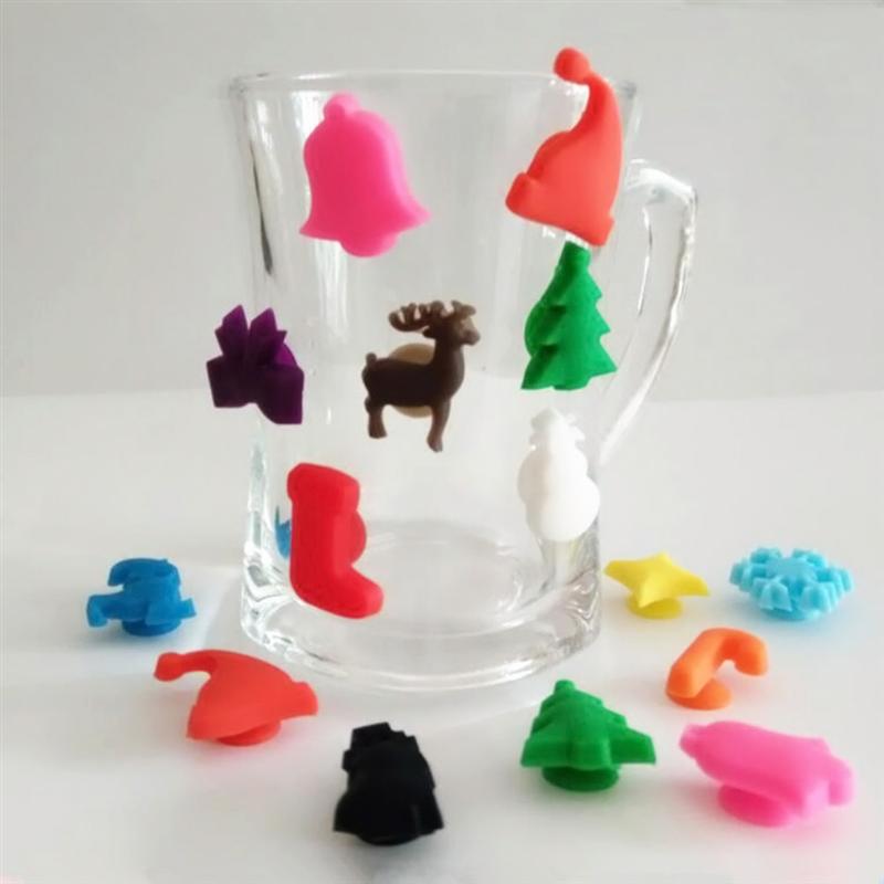 12 stk flerfarvet sugekop glasmarkør vinglas silikone etiket julefest dedikeret glas kop genkendelsesværktøjer