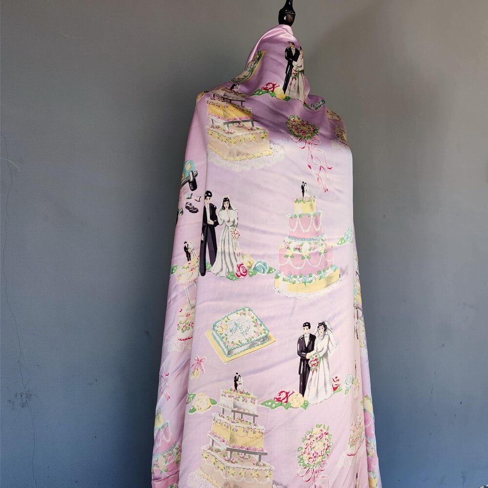 Pure silk charmeuse silk satinsilk mulberry silk pink color wedding and cake funky pattern
