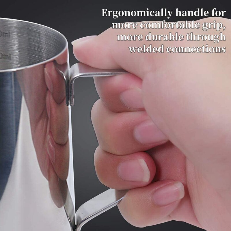 Jarra de espuma de leche, jarra de leche de 600 ML con escala [taza, ML, onza], jarra de leche de acero inoxidable jarra de café Latte