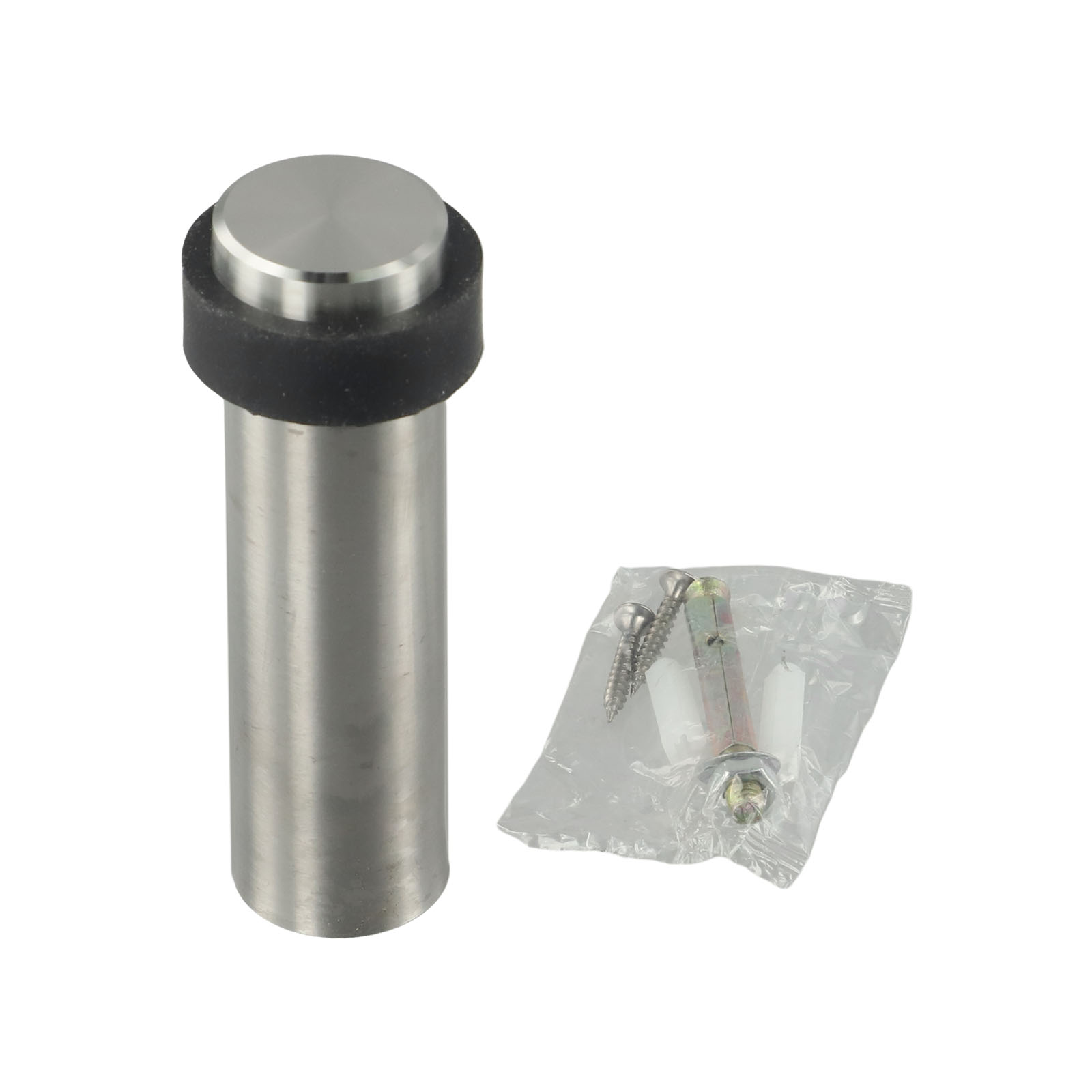 Door Stop Kit Premium Rubber Cylindrical Door Stopper in Silver Stainless Steel Noise Closing and Wall Protection