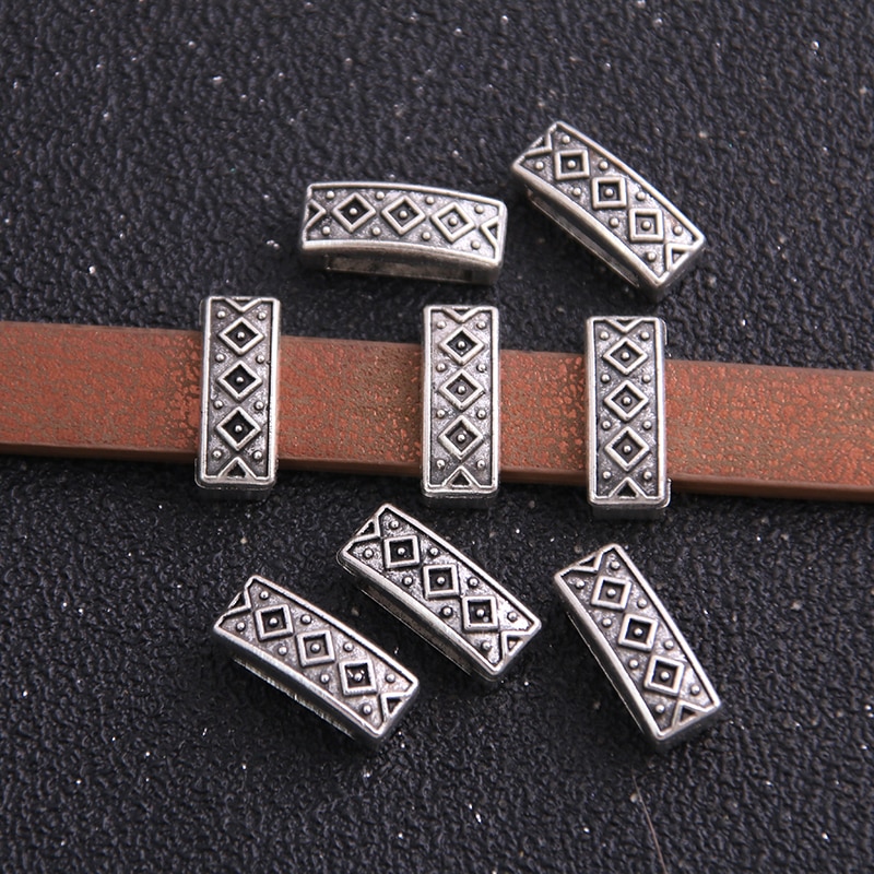 18Pcs Antique Slider Spacer Beads Carved Diamond Flower Hole 10*2.5mm Leather DIY Bracelet Making Accessorie