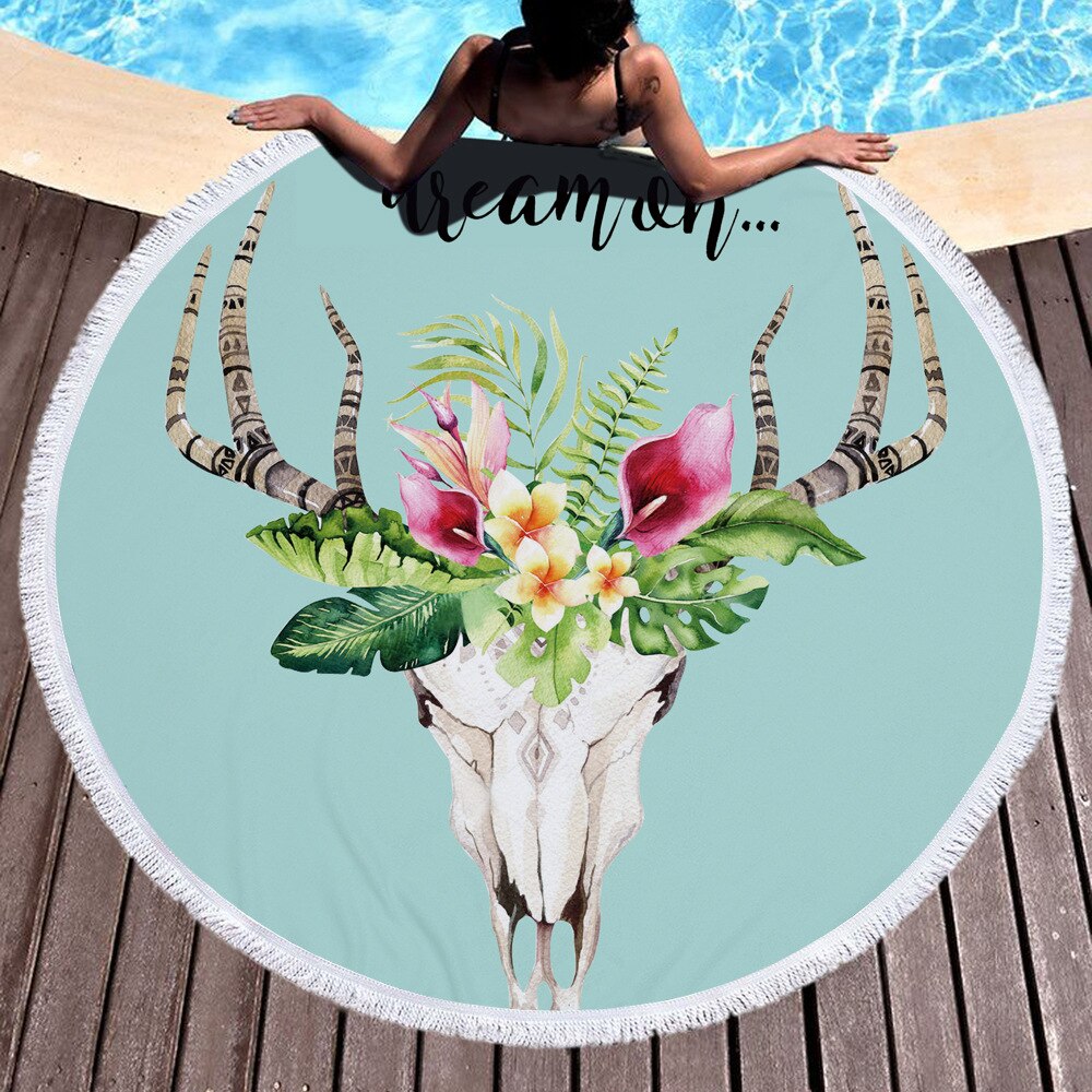 ! Toallas de playa redondas de microfibra con estampado de ciervo de verano con borla, toallas de baño bohemias, mantón
