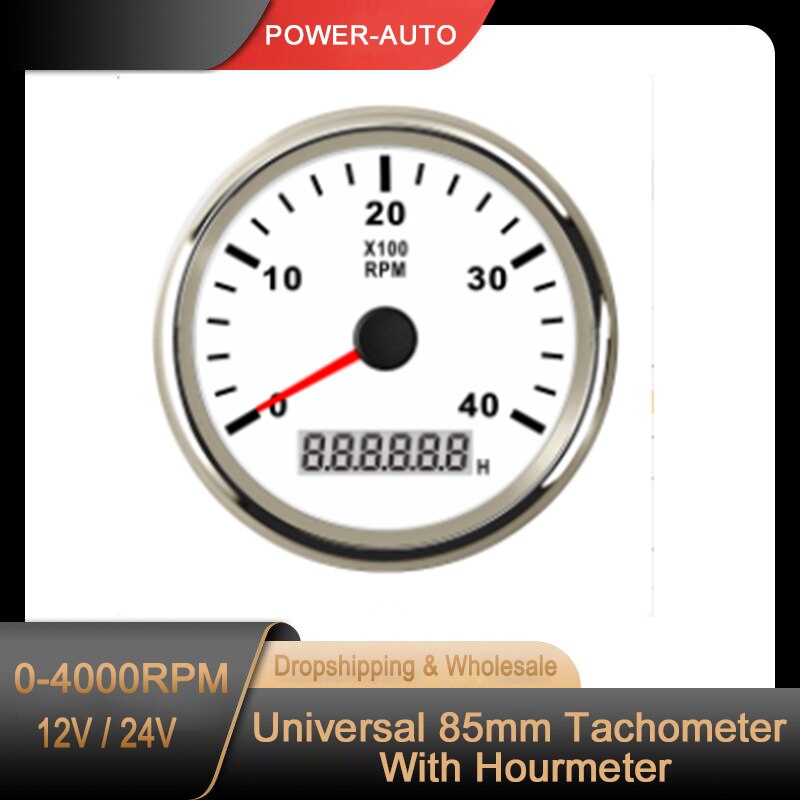 85mm Marine-drehzahlmesser Diesel- Auto Auto 4000 RPM Messgerät stunden für Stiefel Auto Lkw Außenbordmotor verrotten Hintergrundbeleuchtung 12V 24V