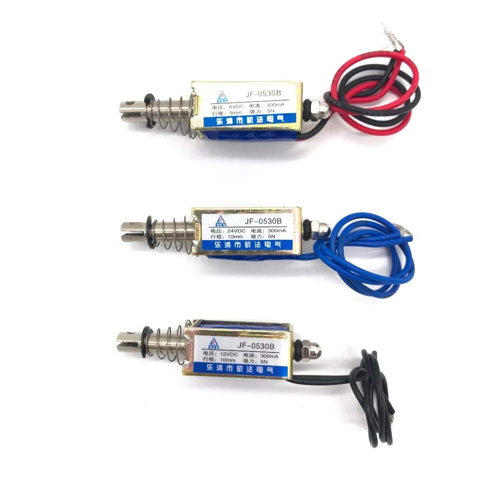 JF-0520B/JF-0530B DC 6V DC 12V or DC 24V Push Type Open Frame Linear Solenoid Electromagnet Suction 40g 10mm 0.3A 4N