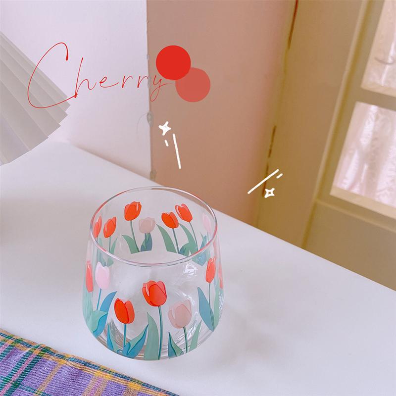 1pc tulipan mønster glass tulipan glass kopp tulipan kopp kontor vann kopp hjemme kopp (grønn)