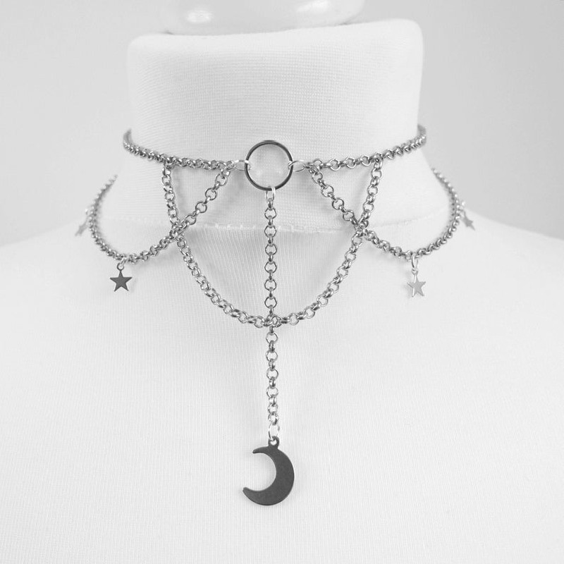 Black Crescent Moon Choker Necklace Gothic Grunge Black Velvet Jewelry Gorgeous Women Pendant Gothic Statement Goth