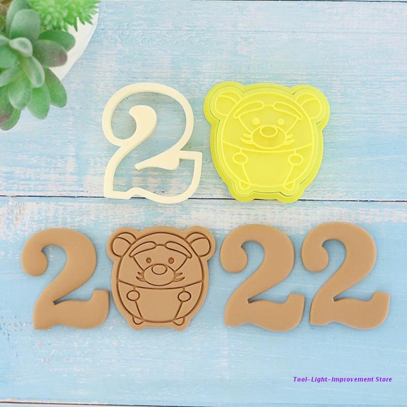C63E-Juego de cortadores de galletas 3D, 2022, forma de tigre del zodiaco, molde para hornear, para el hogar