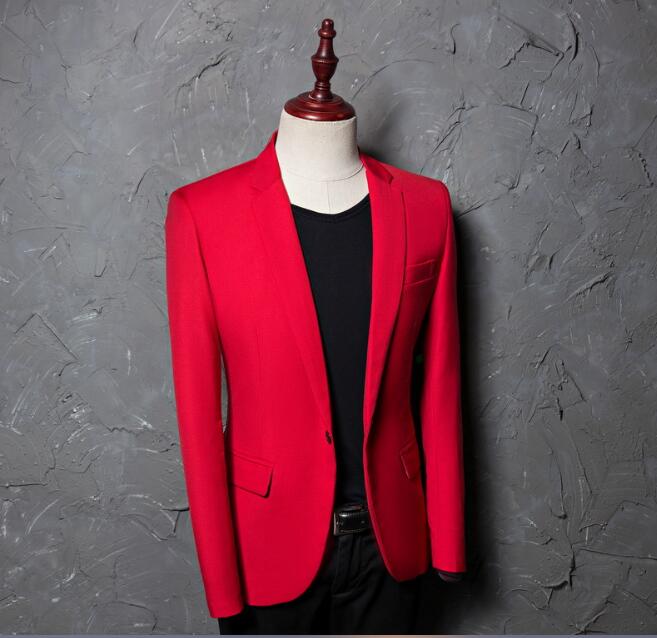 Chaqueta de traje rojo informal de para hombre de talla grande 4XL, chaqueta ajustada para hombre para boda, trajes de escenario para disfraz para cantantes Homme: L