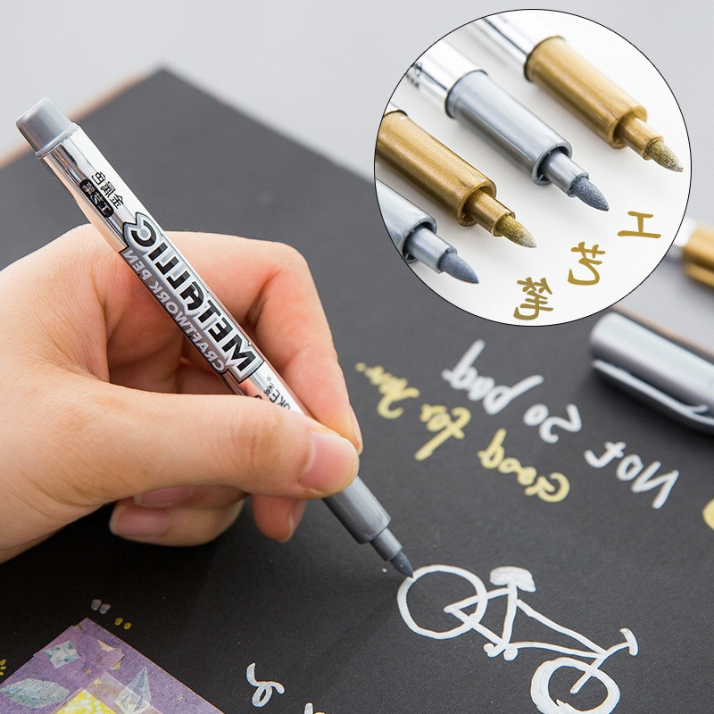 1 stück Gold Silber Schnelle Trockene Wasserdichte dauerhaft Öl Marker Stifte Reifen CD Stoff Zeichnung Gruß Karte Unterschrift Kalligraphie Stift