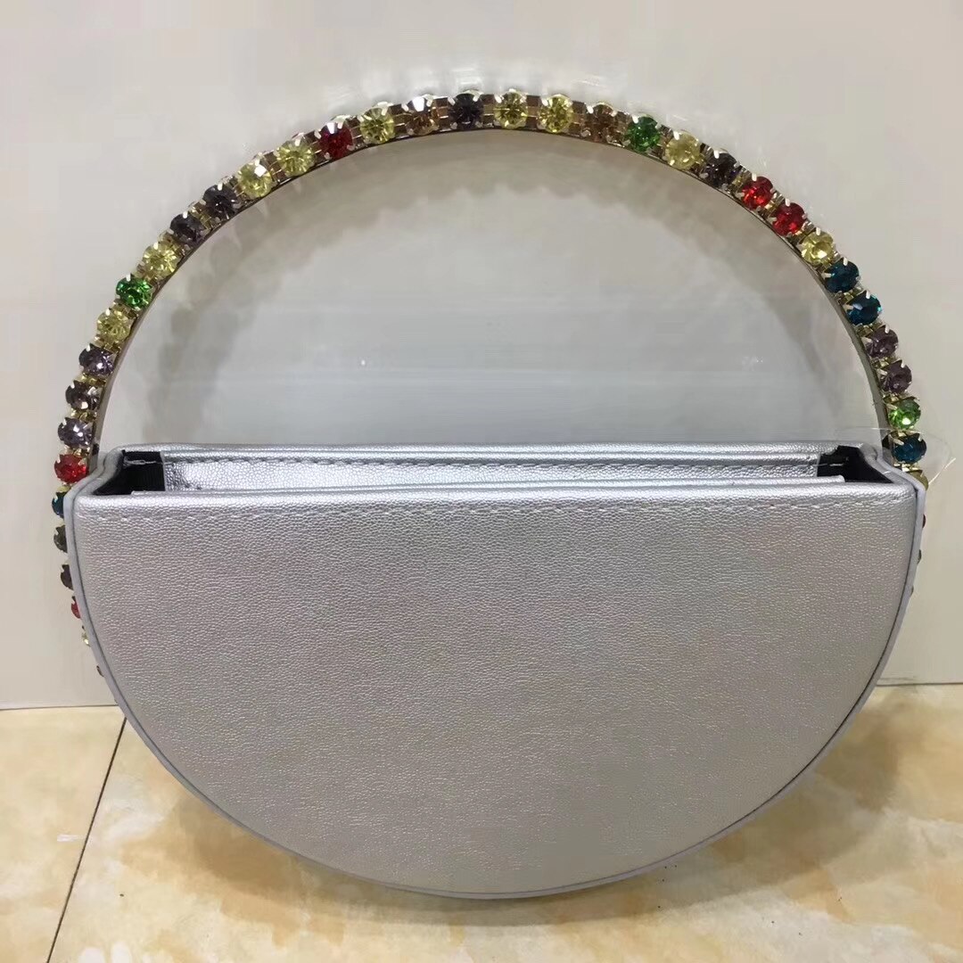 Bolso de noche Circular con diamantes de imitación para mujer, bolsa de mano con asa redonda, colorida, PARA CENA: silver colorful