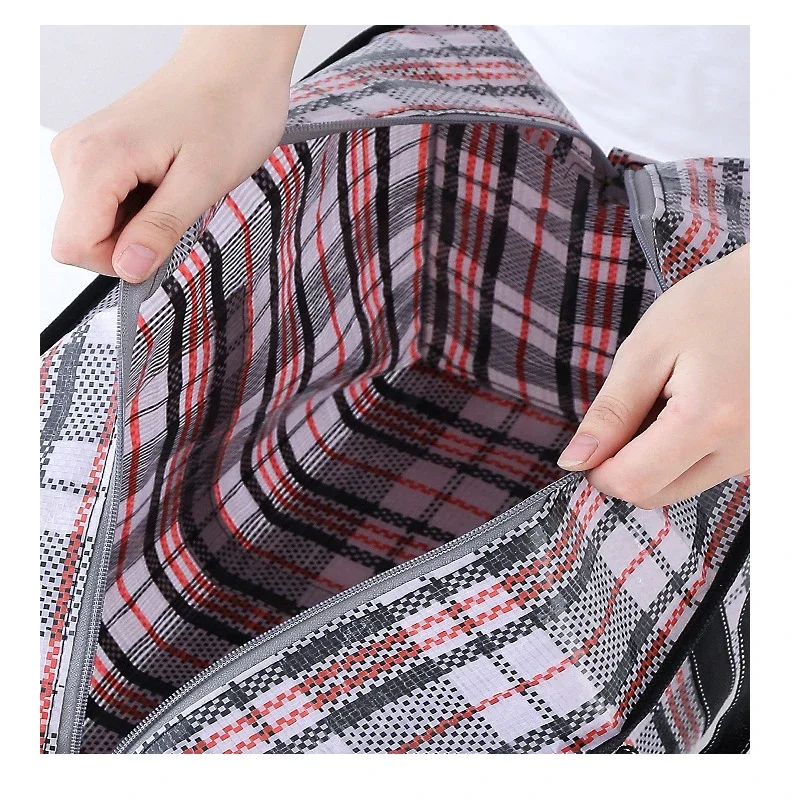Bolsa tejida a rayas, almacenamiento de gran capacidad, bolsas móviles, ropa, colcha, manta, paquete de embalaje de equipaje, bolso con cremallera, organizador para el hogar
