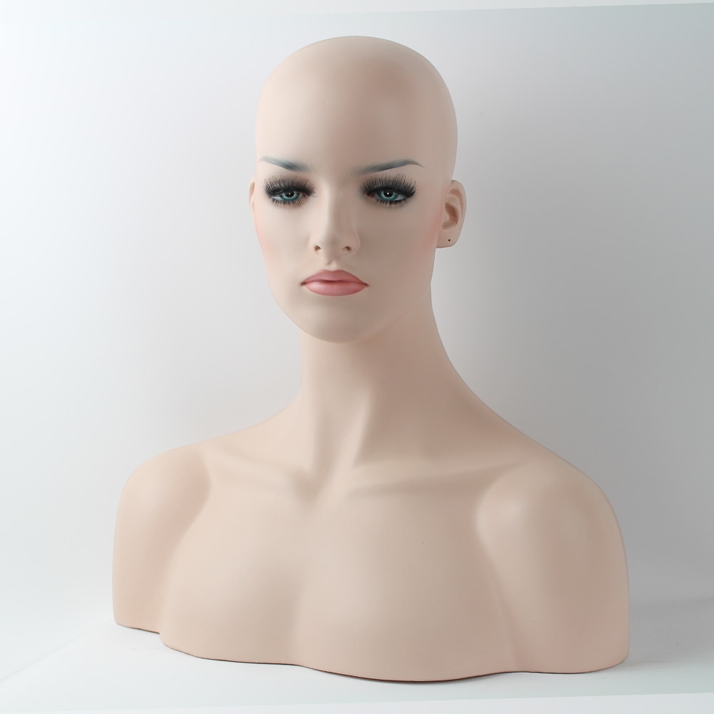 Realistic Female Fiberglass Mannequin Head Bust For Wig Jewelry And Hat Display