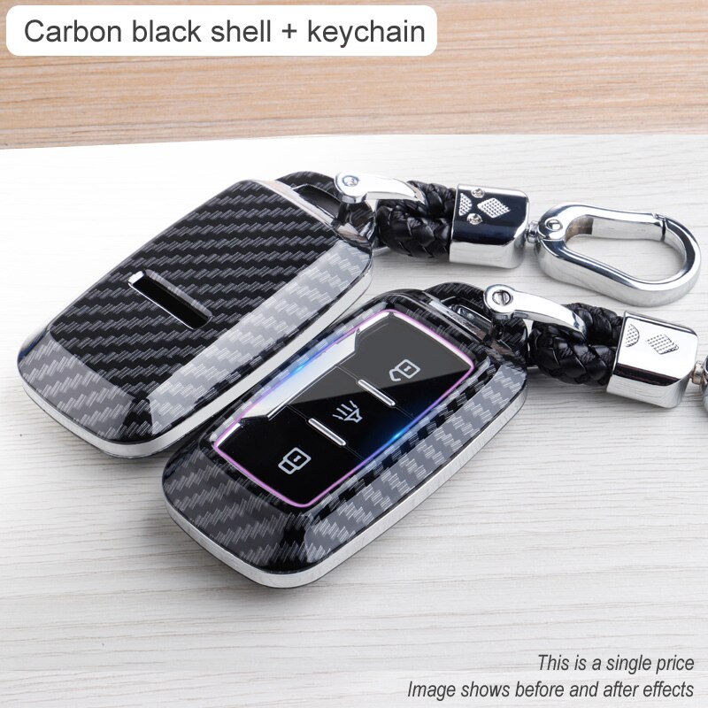 Chery Carbon Fiber Abs Key Case Voor Jetour X70 X90 X95 3 Knoppen Smart Remote Fob Cover Sleutelhanger Protector Bag: Carbon black