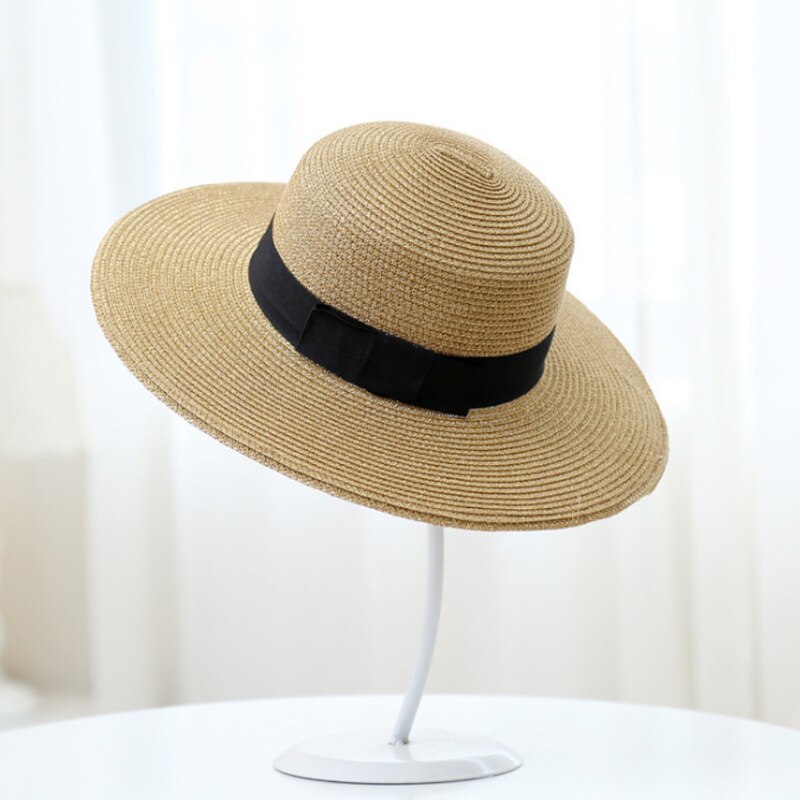 Womens'Panama Sun Hat Boater Handwoven Straw Hat For Summer