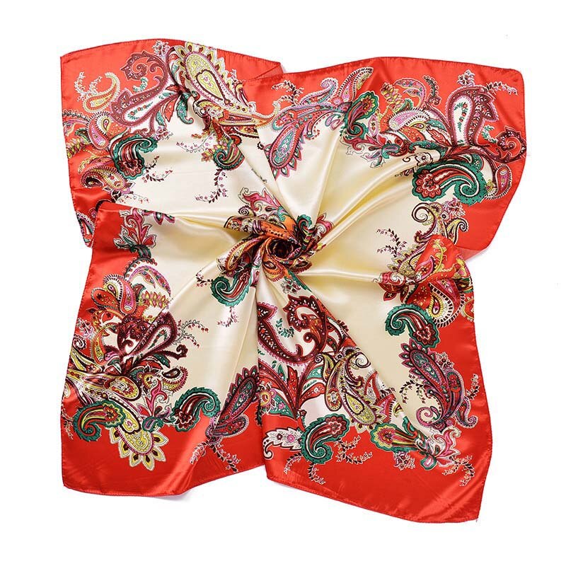 90x90cm cachecol feminino cetim moda caju padrão quente grande cachecol cetim impresso feminino lenço quadrado cabeça envolve hijab cachecol: Red