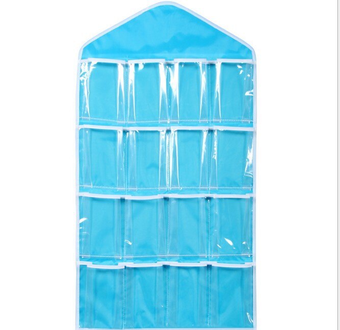 Transparent Storage Bag Wall Hanging Organizer Closet Kindergarten Locker Pocket Clothes Cabinet Bag Multifunction Wardrobe Stor: Blue 16 grid 1piece